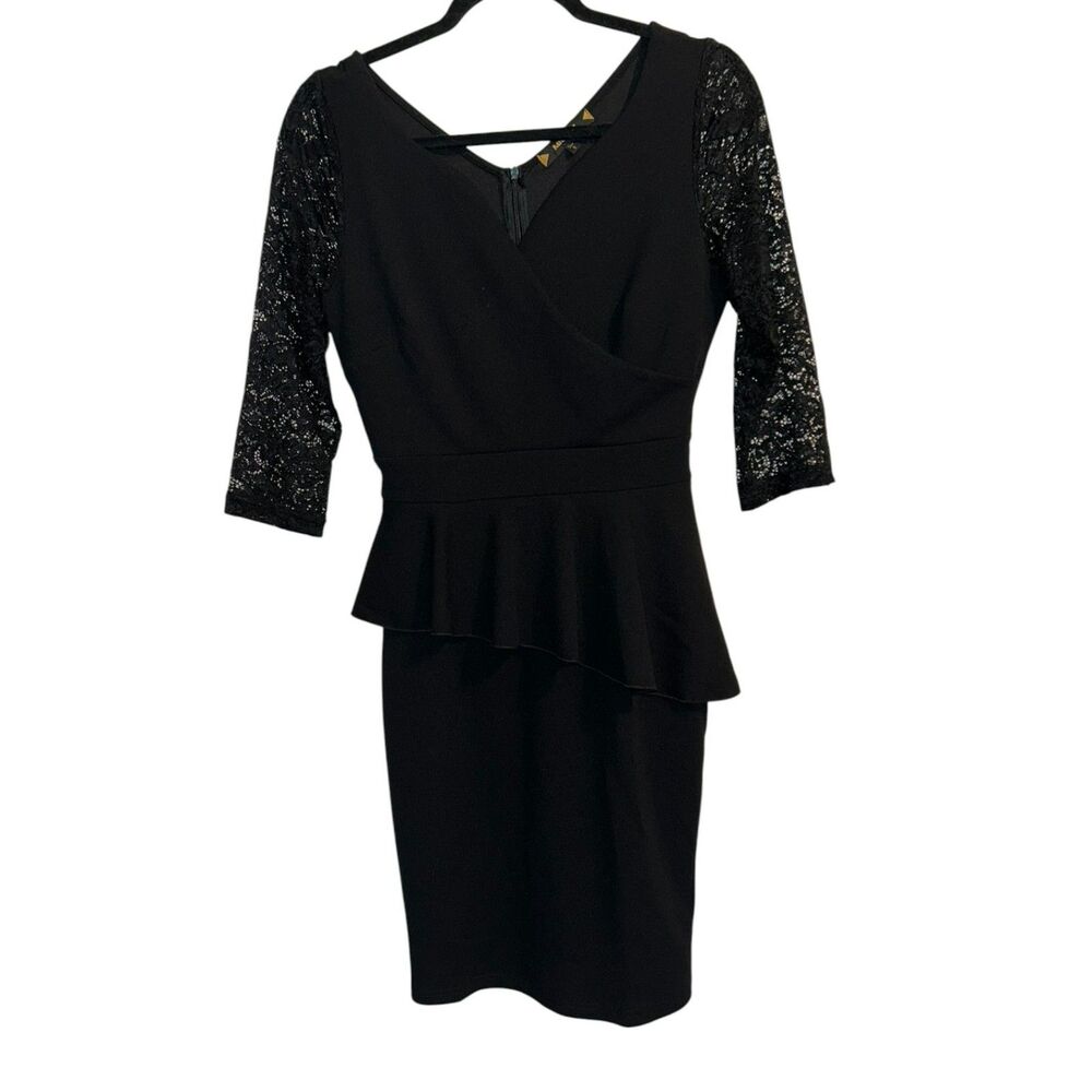 MIUSOL Black Peplum Dress Small Lace Sleeve Cocktail Dress Elegant Party Dress